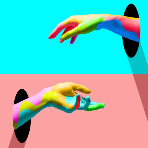 Youth,Looks,Like.,Bright,Colored,Hands,Catching,Each,Other,From